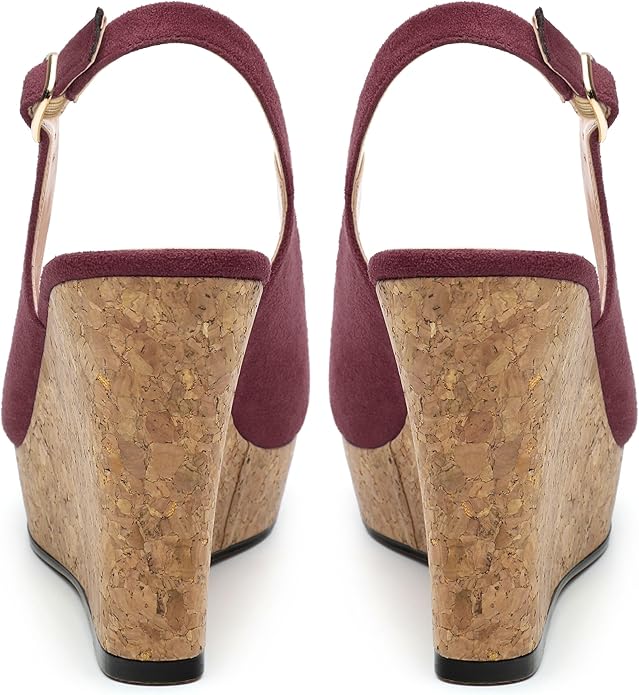 Womens Wedge Platform Sandals Peep Open Toe Slingback Buckle High Heel Dress Shoes Pumps Suede 3.94 Inch