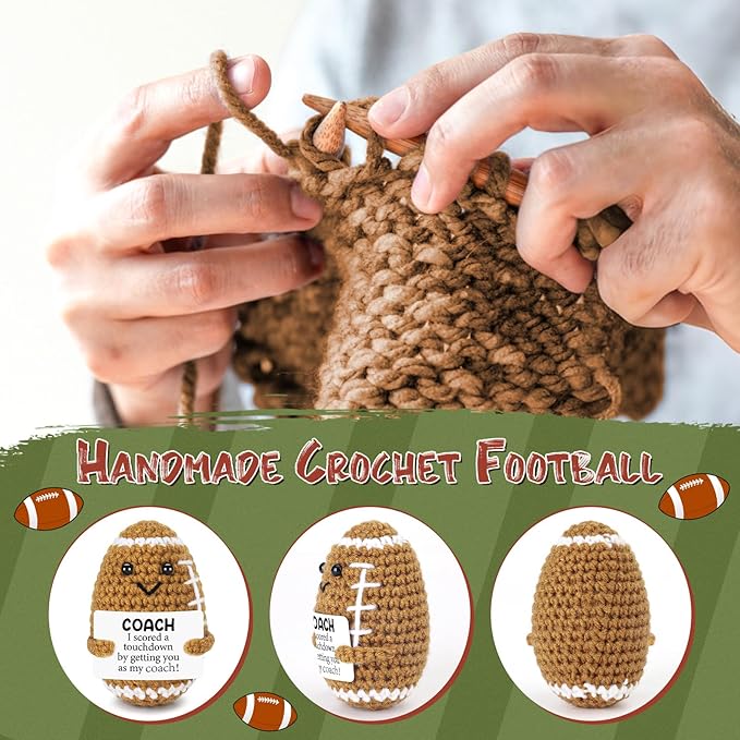 BiuNiuring Funny Handmade Crochet Football Doll Coach Gift – Unique Appreciation & Thank You Gift for Coach, Desk Decoration for Sports Enthusiasts and Football Lovers