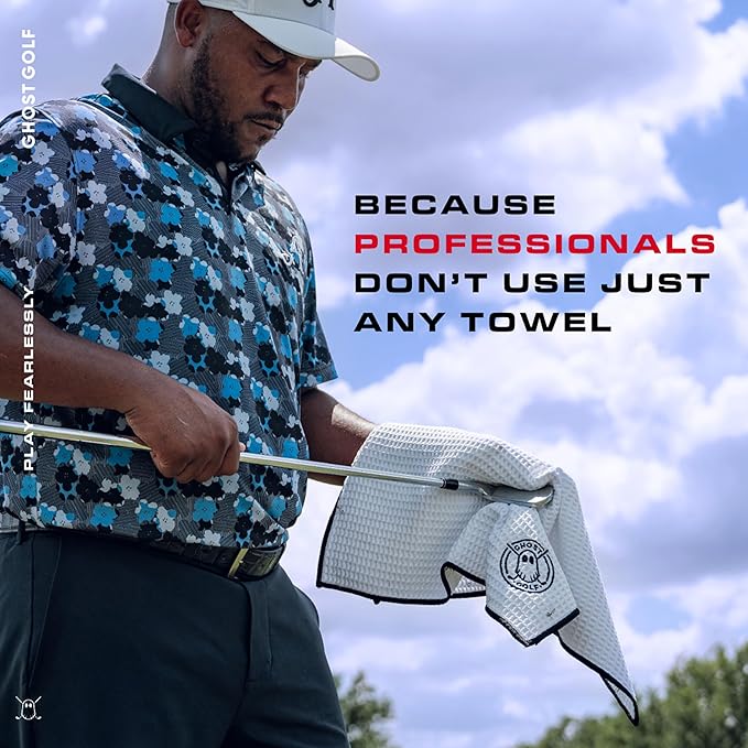 Ghost Golf Magnetic Towel (Greenside) - Premium Ultra-Absorbent Microfiber Golf Towel with Magnet for Golf Carts or Clubs - 18" x 18" Golfing Gear - Waffle Weave Pattern (Black)