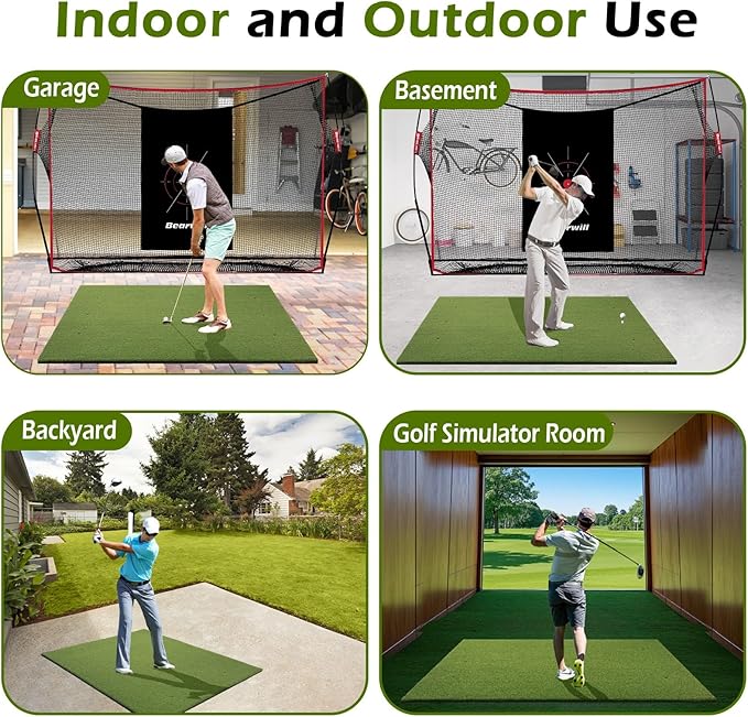 Bearwill Golf Mat 31mm, 5x4ft/5x5ft Golf Hitting Mats for Practice Outdoor Indoor, High-Elasticity Artificial Turf Mat for Garage Simulator Chipping Driving Training