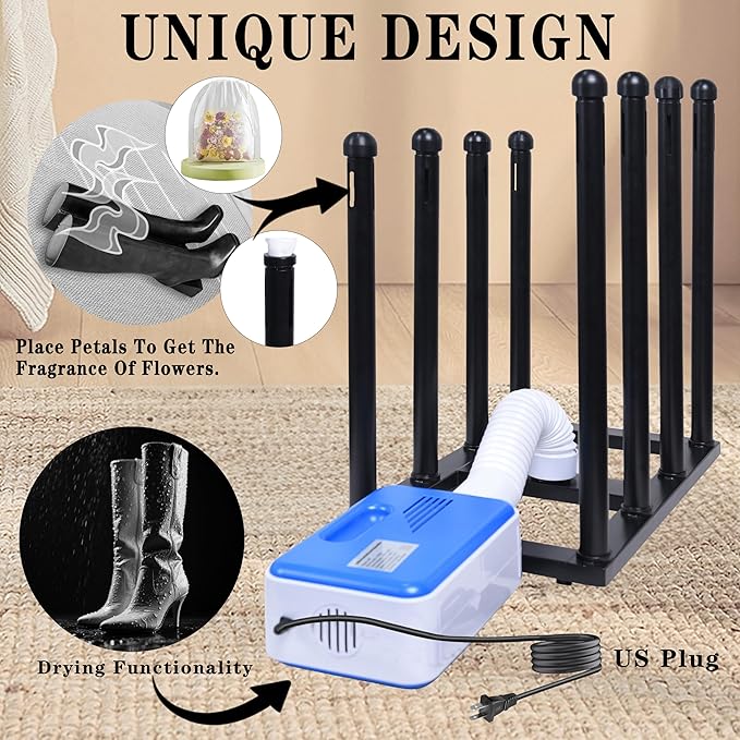 Boot Rack with Drying & Deodorizer, Heavy Duty Anti Rollover and Storage Functions, Suitable for Various Boots, Shoes, Gloves, Helmets, With Multifunctional Portable Dryer with Timer 600w