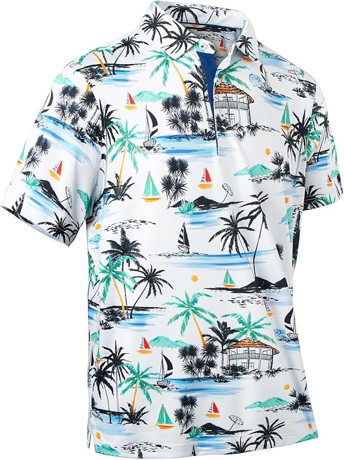 Mens Golf Shirts Quick Dry Moisture Wicking Casual Short Sleeve Performance Athletic Print Collared Stylish Men Polo Shirt
