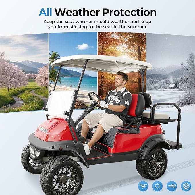 Tecoom Golf Cart Seat Covers, Universal Golf Cart Seat Towel Blanket with Armrest Strap 4 Pockets Non-Slip Bottom, Fits Club Car, EZGO, Yamaha, and More Front Seats, Protect Seats from Pet-Scratch Sun