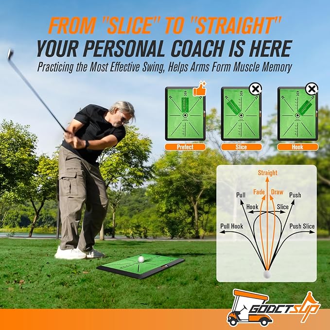 Golf Hitting Mat with Instant Swing Path Feedback, Extra Replaceable Golf Practice Mat for Home Outdoor Use, Turf Driving Impact Swing Pad, Non-Slip Rubber Base Training Aid, Gifts Idea