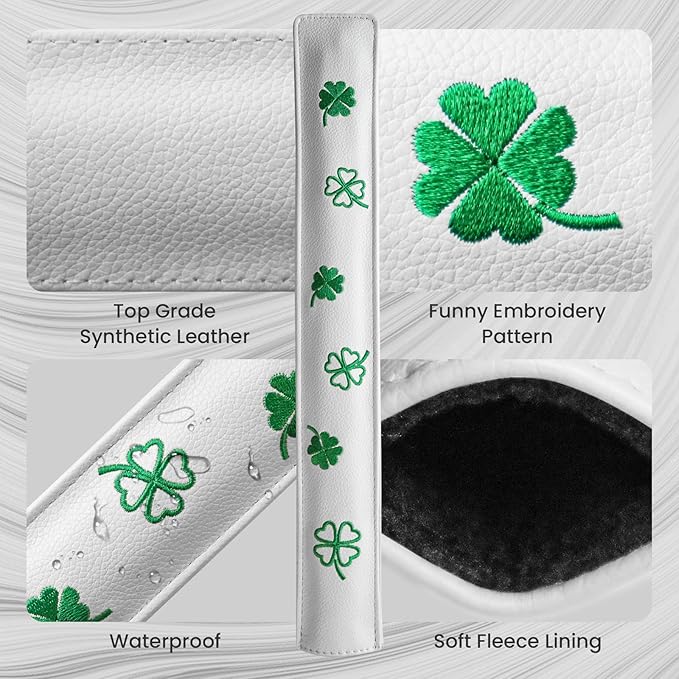 FINGER TEN Golf Alignment Stick Cover Headcover Rods Holder Case Leather 14''× 2'' in USA Black White Green Hold at Least 2 Sticks
