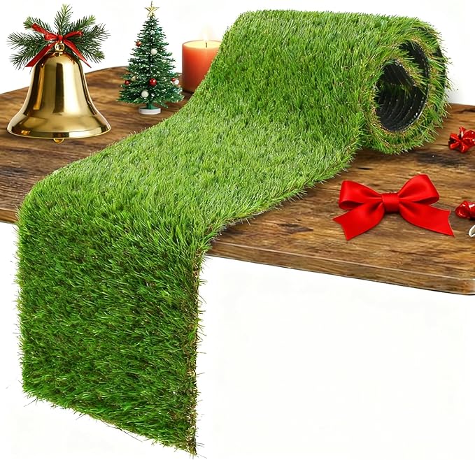 GLOBREEN Artificial Grass Table Runner 36 Inches for Christmas Mantel Decor Table Centerpiece Football Party Golf Themed Birthday Baby Shower