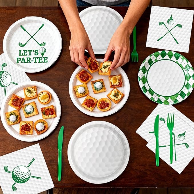 Golf Party Decorations Include Plates, Napkins, Forks, Banner, Tablecloth — Sports Birthday or Baby Shower Golf Birthday Decorations, Serves 24