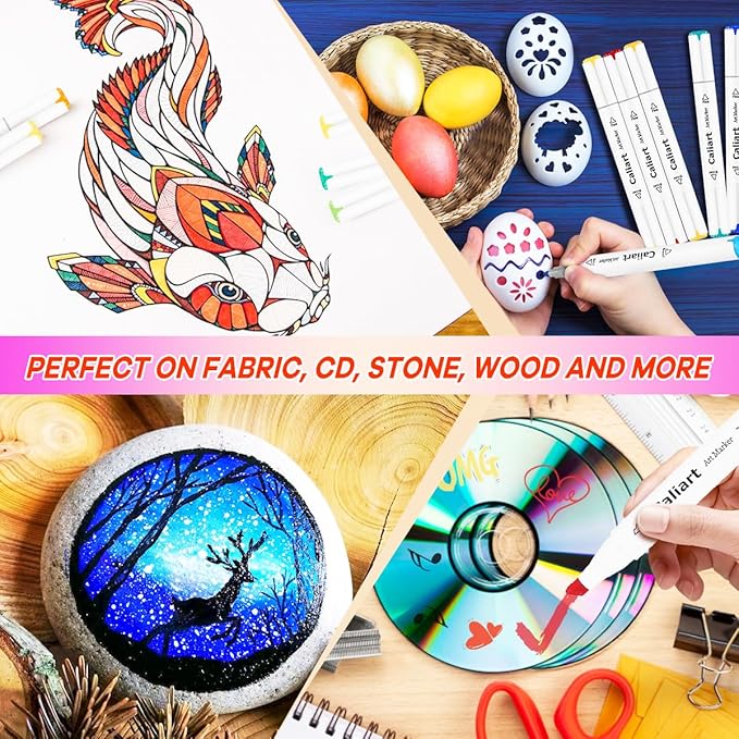 Caliart 61 Colors Pastel Alcohol Brush Markers, Art Marker Set Dual Tip Brush & Chisel, with Case Permanent Alcohol Based Colored Pens for Adults Coloring Book Artists Drawing Supplies Gifts