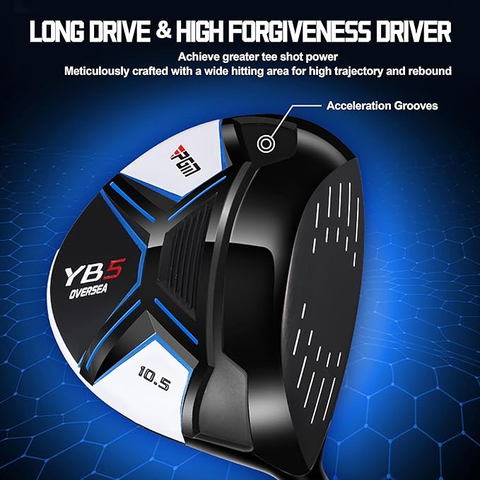 PGM 12/15 Pieces Men's Complete Golf Club Set with Driver, Fairway, Hybrid, Irons, Putter, Stand Bag & Headcovers - Right Handed - Ideal for Beginners (Standard/Tall Sizes)