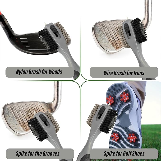 Magnetic Oversized Golf Club Cleaning Brush - 2X Bigger Brush Head with Quick Release and Retractable Groove Cleaner