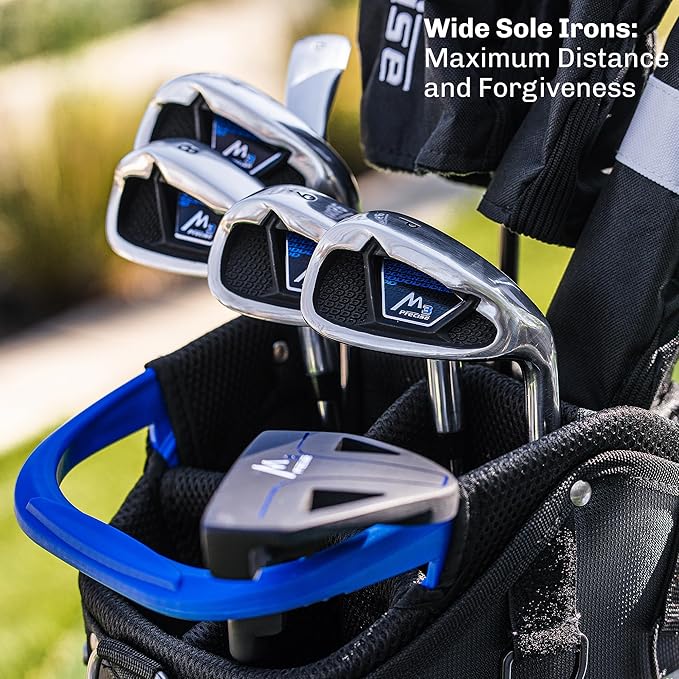 Precise M3 Men's Right-Handed Complete Golf Club Set | Package Includes: 460CC Driver, 3 Wood, 21* Hybrid, 6-9 Irons, Pitching Wedge, Putter, Deluxe Stand Bag, 3 Headcovers | Select Your Size & Color