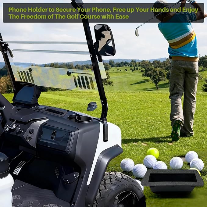 Golf Cart Phone Holder & Storage Tray for Evolution D2 Classic, Carrier & Forester, Large Capacity Storage Basket with Drain Hole, Evolution Golf Cart Accessories, Black