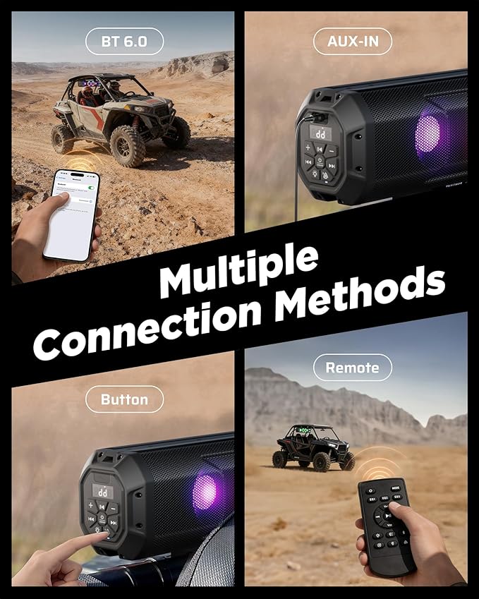 Ehaho 26 Inch 6 Speaker UTV Sound Bar, Bluetooth Golf Cart Speakers [Color Changing RGB & Strobe Light] IP66 Waterproof ATV Speaker System, SXS SoundBar Compatible with Polaris RZR CFmoto Can-Am
