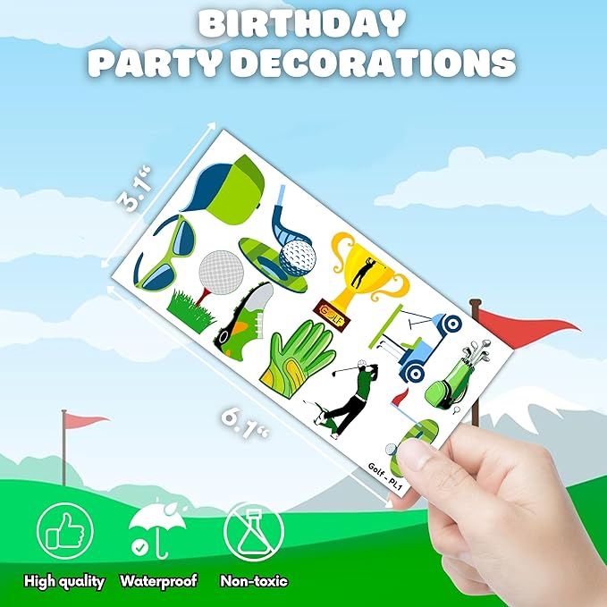 103 PCS Golf Ball Club Temporary Tattoos Themed Birthday Party Decorations Favors Supplies Decor Cute Sports Par-Tee Time Tattoo Stickers Gifts For Boys Girls Class Prizes Rewards Cartoon