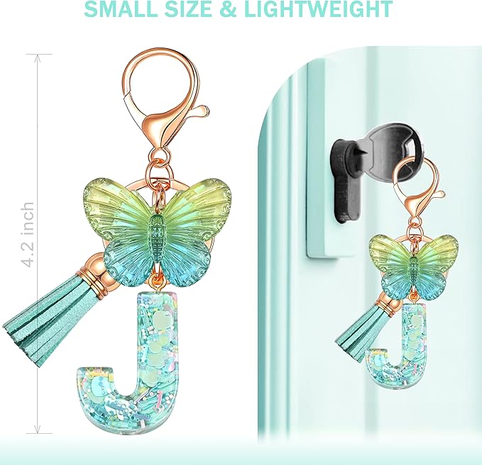 JINGUAZI Initial letter Keychains for Women Tassel Butterfly Pink Purple Cute Car Keychain for Wallet Backpack bag charm