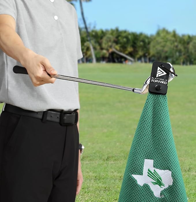 Magnetic Golf Towel North Texas University - Waffle Weave Microfiber Towel with Ultra Strong Magnet & Clip for Secure Hold on Golf Bags & Cart - Ideal for Clubs & Accessories by Playing It Forward
