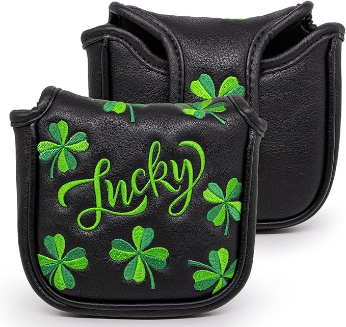 Live Lucky Golf Club Headcover Shamrock Golf Head Cover Elegant Embroidery Premium Leather Driver Covers Fairway Wood Covers Hybrid Headcovers Mallet Blade Putter Covers