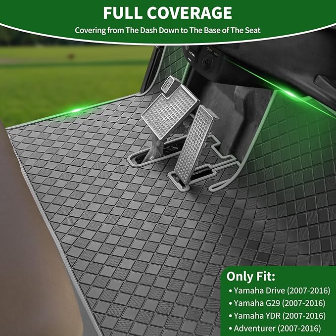 Golf Cart Floor Liner Mat 8mm Thick Rubber Full Coverage Only Fit for 2007-2016 Yamaha Drive (Gen1), G29, YDR, Adventurer Carts Diamond Deluxe Non-Slip Front Feet Mats Replacement - Grey Trim