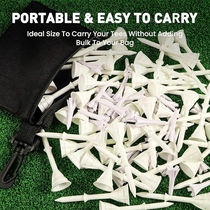 FINGER TEN Golf Tees Plastic Unbreakable 30 Tees 3 1/4 Inch and 20 More Short Tees 1 1/2 Inch with Black Golf Tee Bag, Easy to Find Value Gift Set