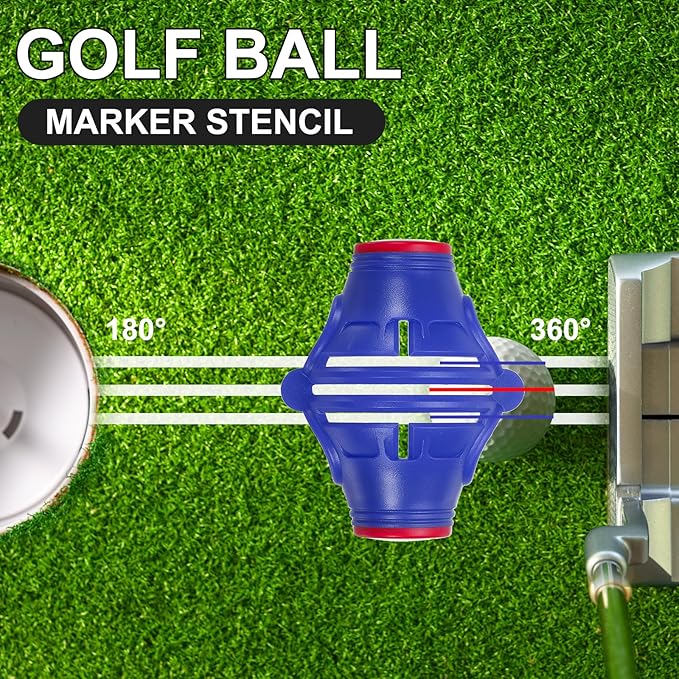 PATIKIL Golf Ball Marker Stencil 360 Degree Triple Track Golf Ball Alignment Marking Tool Line Drawing Marker with Marker Pens for Men Women