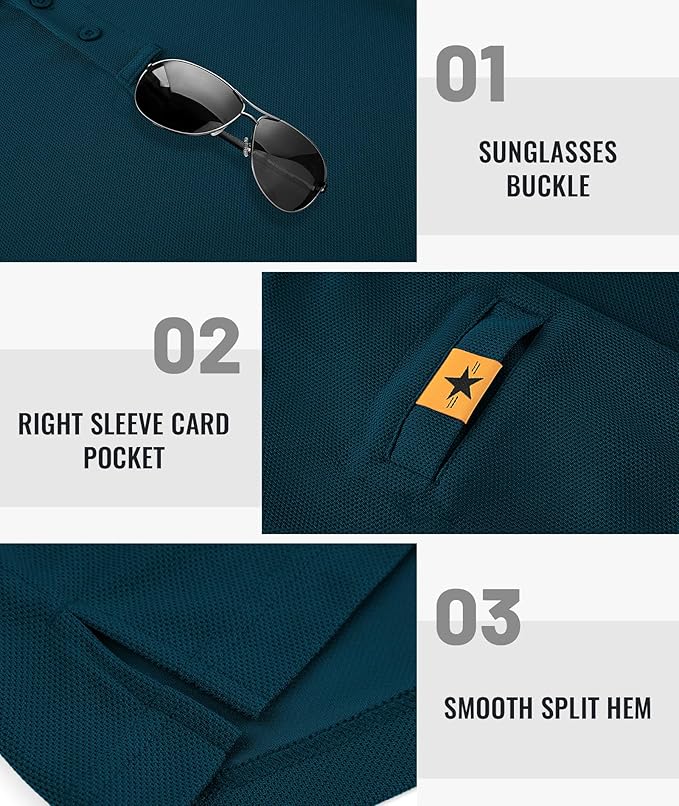 Men's Long Sleeve Polo Shirts 3 Button Down with Pocket Classic Golf Breathable Solid Color Designed Collared Casual Tee
