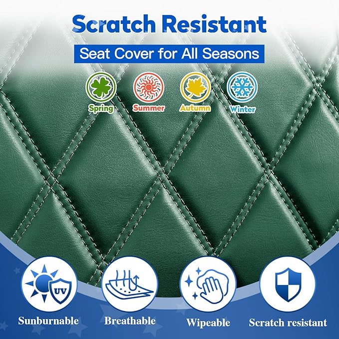 NOKINS 4PCS Golf Cart Diamond Seat Covers Kit, Front&Rear Seat Covers Fits EZGO TXT 1994-2013/EZGO RXV Standard Seat Cushion, EZGO Vinyl Seat Cover Accessories, No Staples (Dark Green&Black)