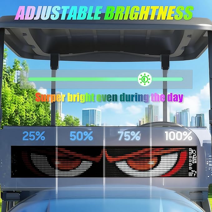 AI Voice Controlled Golf Cart Devil Eyes LED Screen - 23x5in Flexible LED Sign for Windshield, Programmable via Smartphone App - Perfect Christmas Golf Gifts for Men