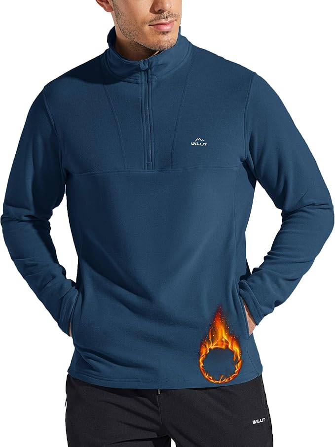 Willit Men's Winter Shirts Fleece Pullover with Pocket Quarter Zip Cold Weather Golf Hiking Casual Warm Shirts Long Sleeve