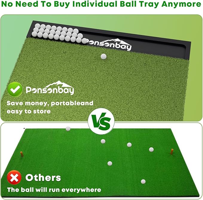 Integrated 5x4ft 6x4ft & 6x5ft 26mm-31mm Golf Mat with Ball Tray, Thickening Golf Mats Practice Outdoor & Indoor Artificial Turf Matt with 3 Tees