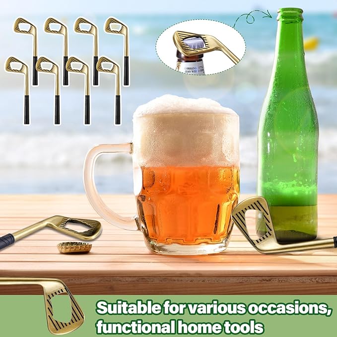 10 Pcs Golf Club Bottle Opener Bulk Novelty Groomsmen Gift Bachelor Party Favors for Golf Lover Beer Enthusiast, Made from Zinc Alloy (Bronze)