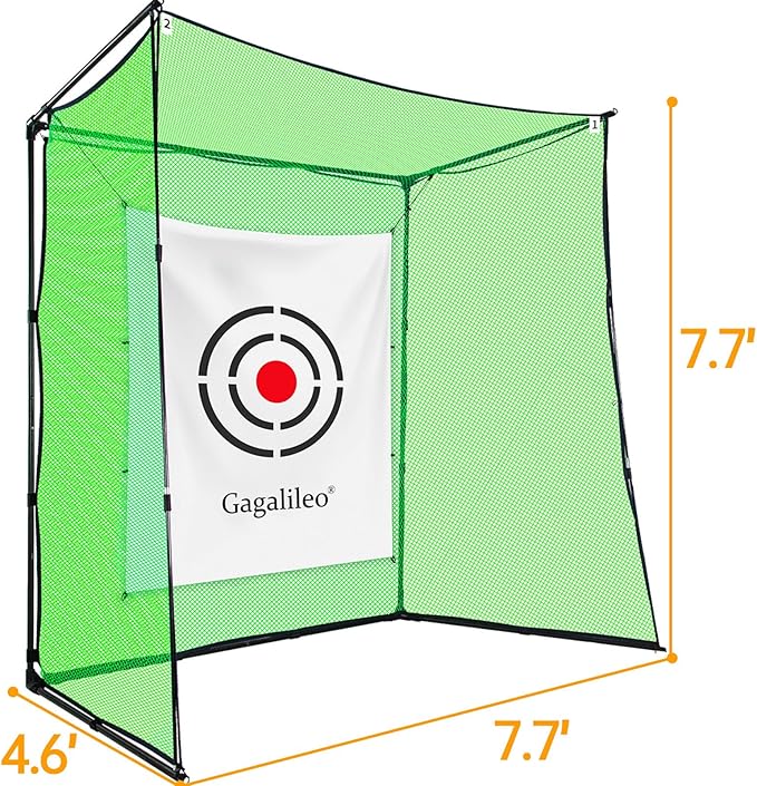Gagalileo Golf Cage Net: Alloy Steel Frame 7.7X7.7X4.6FT Heavy Duty Practice Accuracy with Target for Backyard Driving Indoor Driving Range Outdoor Training Without Bottom