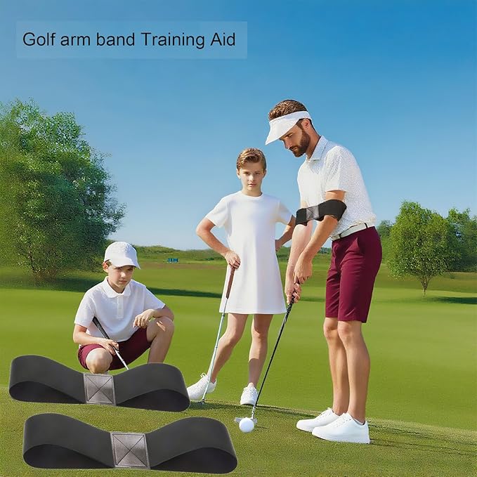 2PCS Golf Swing Trainer Aid - Swing Correction Arm Band for Muscle Memory, Sync Arms & Fix Chicken Wing, Portable Golf Training Aid for Right or Left-Handed Players, All Skill Levels