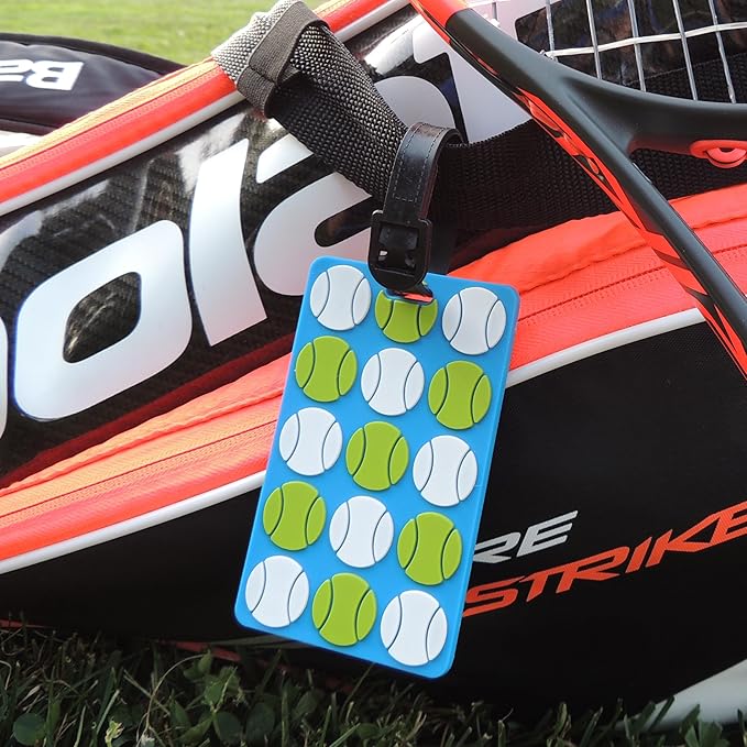 Tennis Bag Tag – Tennis Balls Design, Durable Silicone Luggage Tag, Waterproof & Secure, Easy Bag Identification with Adjustable Strap, Perfect for Tennis Lovers & Gifts