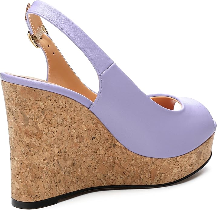 Womens Peep Toe Wedge Heels Matte Fashion Cork Slingback Pumps Platform Wedge Sandals 3.94 Inches