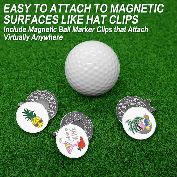 FINGER TEN Golf Ball Marker with Hat Clip Markers Assorted Patterns Value Gift Set Mark Golf Divot Tool Accessories for Men Women Kids