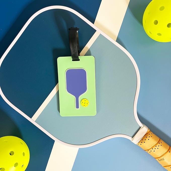 Pickleball Bag Tag – Pickleball Paddle Shape, Flexible & Waterproof Silicone Luggage Tag, Secure Strap for Bag Identification, Great Pickleball Gift for Players & Enthusiasts