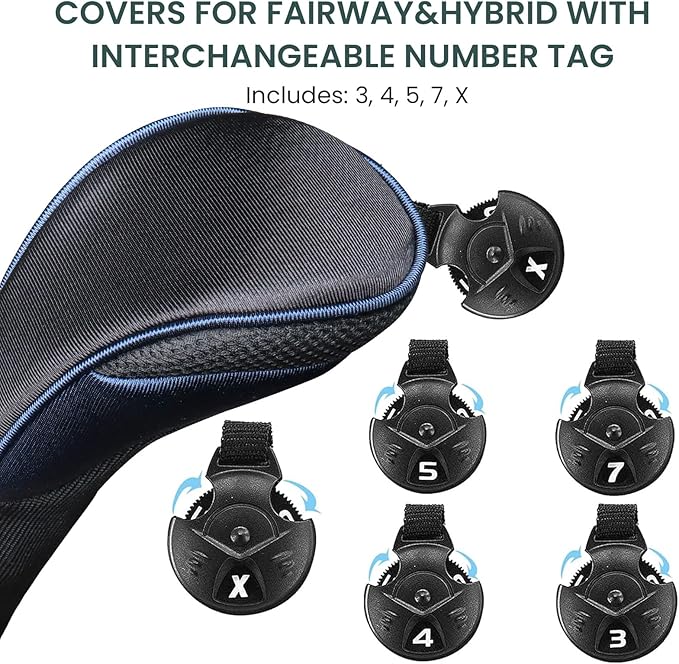 FINGER TEN Golf Club Head Covers for Woods Driver Fairway Hybrid Value 3/5 Pack, Long Headcover Interchangeable Accessories for Ultimate Club Protection