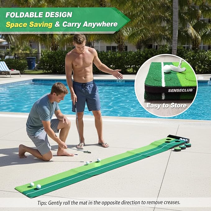 Indoor Putting Green Game, Foldable Putting Mat Golf Game Set, Golf Gifts for Men - 1x8 Ft
