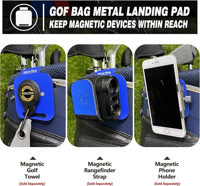 Golf Bag Metal Landing Pads for Magnetic Golf Towel,Golf Rangefinder,Golf Flask,Golf Speaker- Quick Access to Magnetic Golf Equipment and Accessories-Golf Gift -US Patent