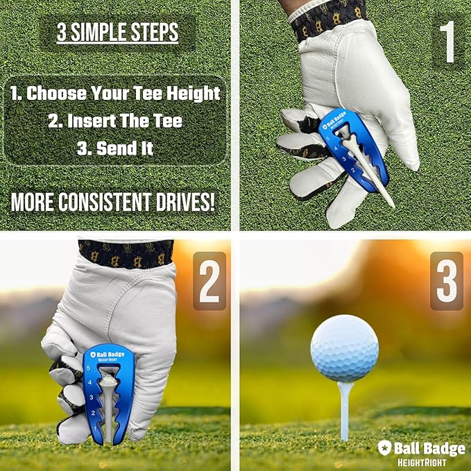 Ball Badge HeightRight Adjustable Golf Tee Height Tool – Precision Tee Height Setter for Consistent Swings, Durable Aluminum Design, Easy-to-Use Golf Training Aid