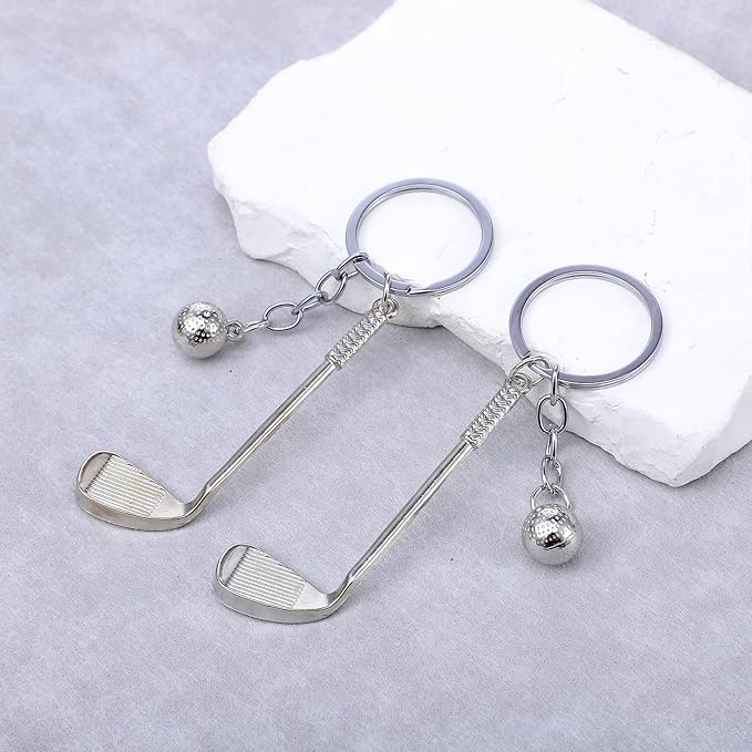 2 PCS Mini Cute Golf Keychain, Golf Club Keychain Golfs Gifts Keychains Golfers Mini Alloy Golfs Keychains Golfracket Ball Pendant Key Chain, Golfball with Key Chain Golfball Keyring Christmas Gifts