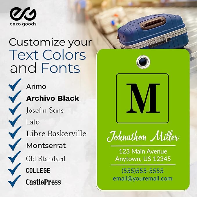Personalized Luggage Tag | Custom Luggage Tags for Suitcases | Kids Backpack Tag | 10 Color Options & Choose Font, Font Color