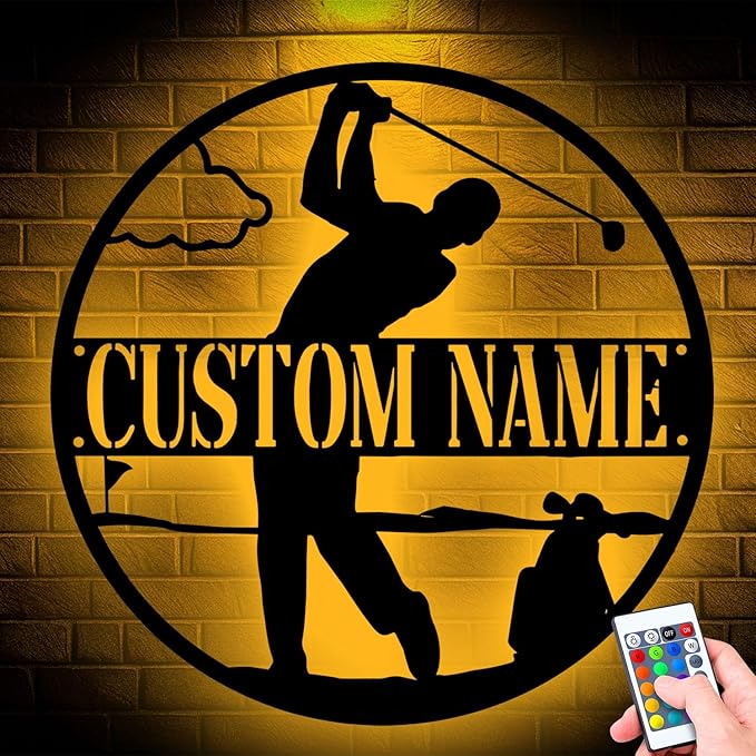 Custom Golf Golfing Metal Sign, Personalized LED Lights Wall Art, Unique Home Decor Gift for Golf Enthusiasts, Stylish Hanging Decor for Man Cave, Office, or Playroom