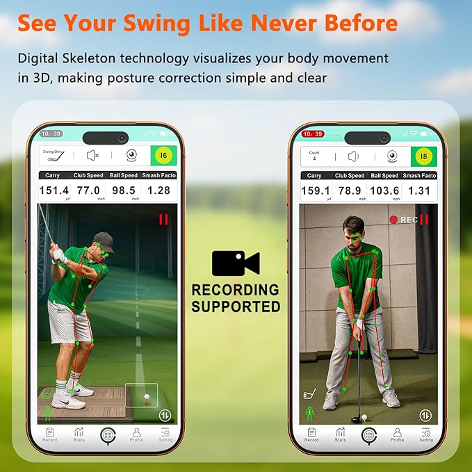 Golf Launch Monitor & Simulator: Portable Swing Analyzer for iOS/Android with Virtual Course, 3D Trajectory for Indoor/Outdoor Use