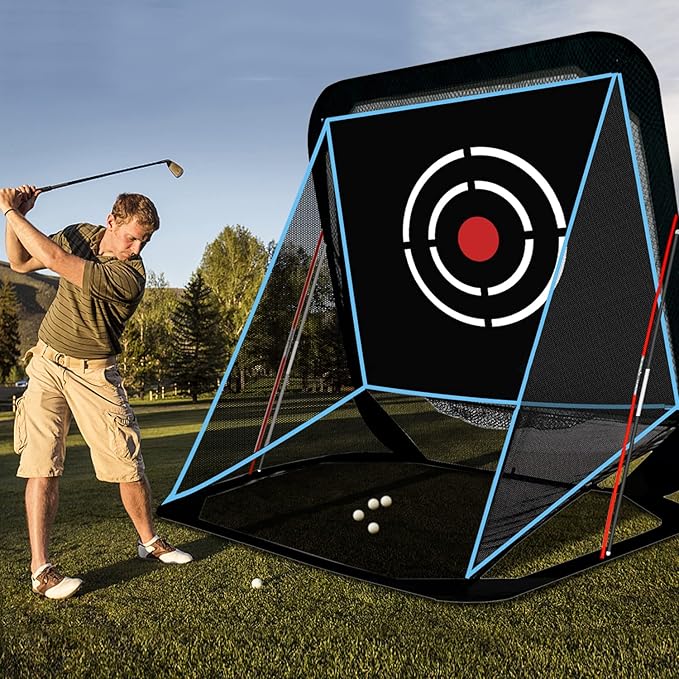 Pop-Up Golf Hitting Net - 8x7x7ft Heavy Duty Portable Driving Practice Equipment for Backyard Indoor Outdoor with Target & Carry Bag