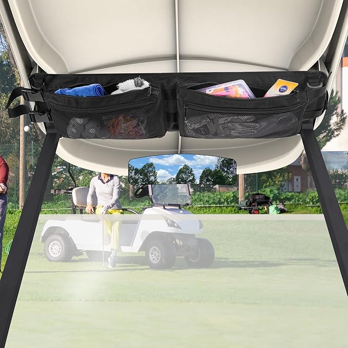 Golf Cart Ceiling Storage Bag, Golf Cart Overhead Organizer Bag Compatible with Club Car Precedent,Tempo, Onward, Black
