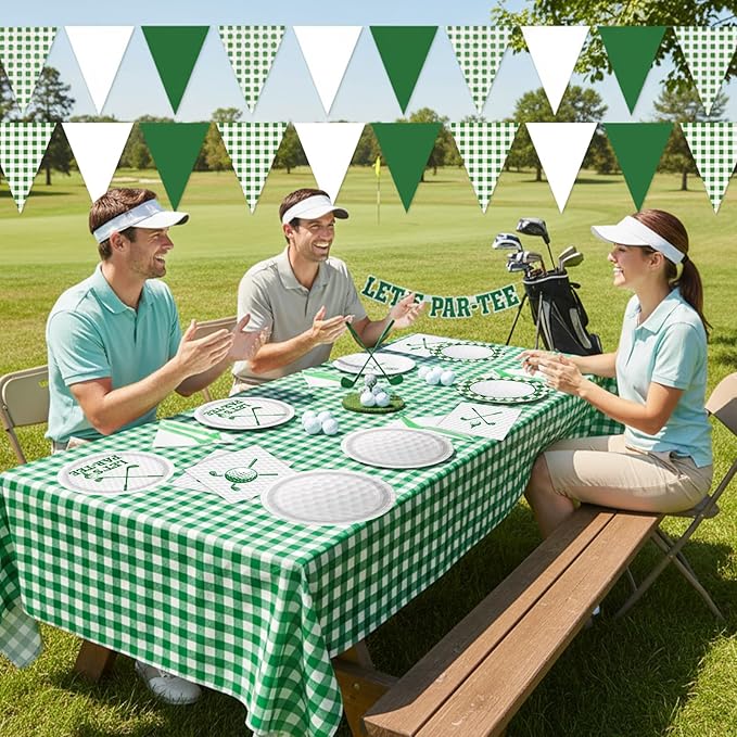 Golf Party Decorations Include Plates, Napkins, Forks, Banner, Tablecloth — Sports Birthday or Baby Shower Golf Birthday Decorations, Serves 24