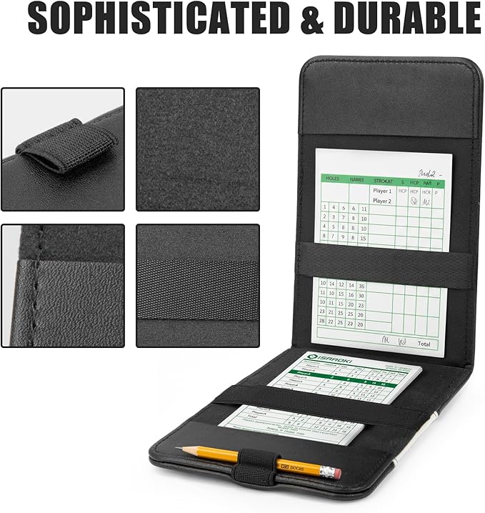 Leather Golf Scorecard Holder - Golf Scorecard & Yardage Book Holder Cover Universal Fit for Scorecard, Golf Accessories Fit for Most Back Pocket Golf Gifts