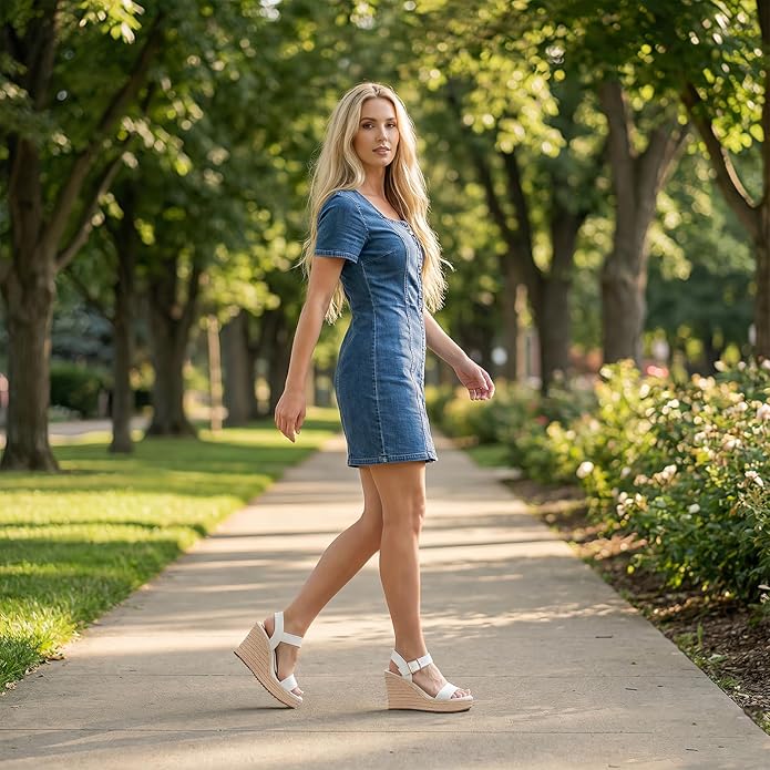 VICKI·VICKI Wedges for Women Platform Sandals Wedge Heels for Sandals Comfortable Summer Espadrille Shoes Ankle Strap&Open Toe