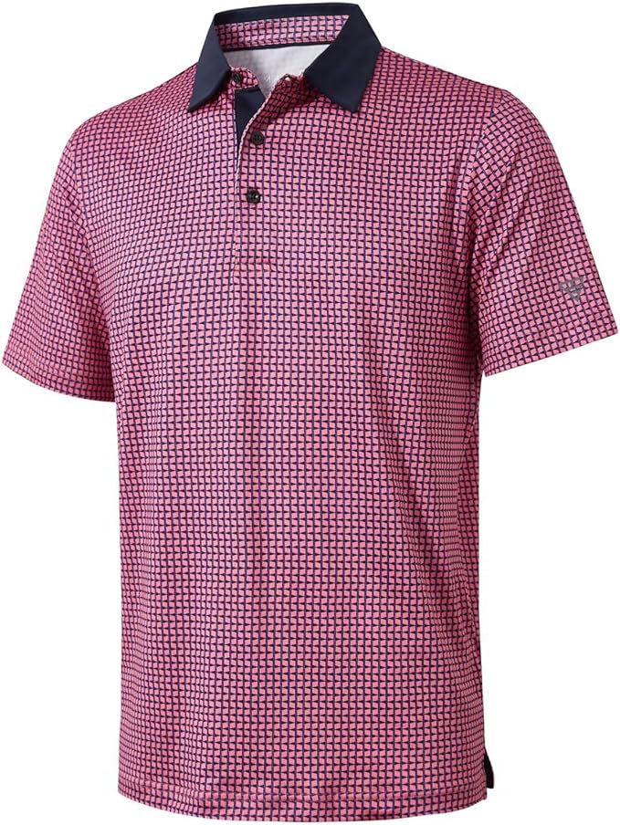 Golf Shirts for Men Dry Fit Short Sleeve Print Performance Moisture Wicking Polo Shirt